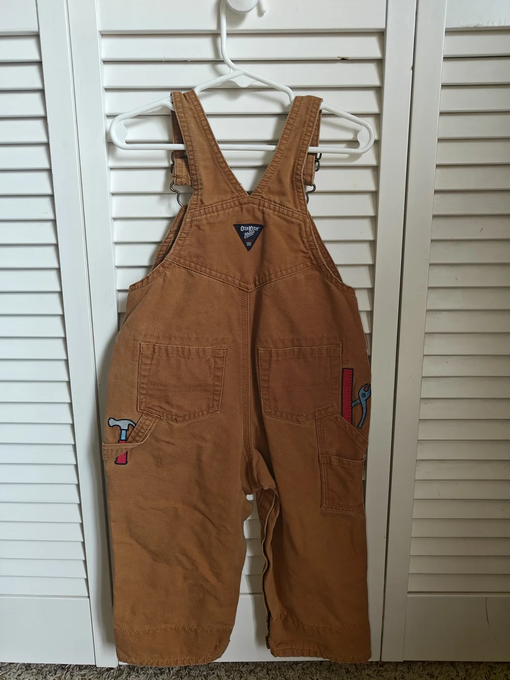 Vintage OshKosh Carpenter Vestbak Overalls Embroidered Tool Designs 18M